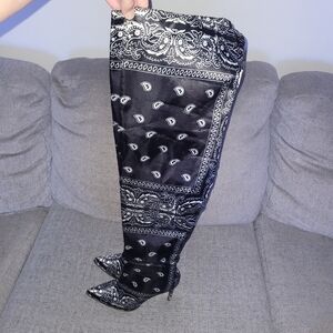 Black and White Bandana Print Boots